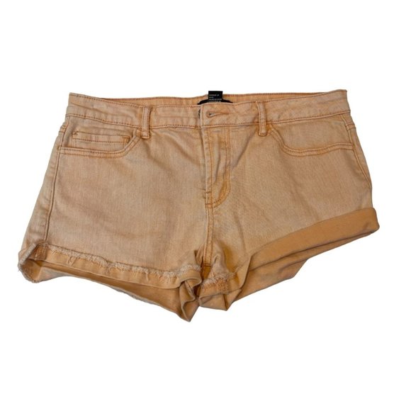 Forever 21 Womens Denim Jeans Shorts Roll Cuffed Hem Mid Rise Stretch Pink SZ 29 - Picture 1 of 9